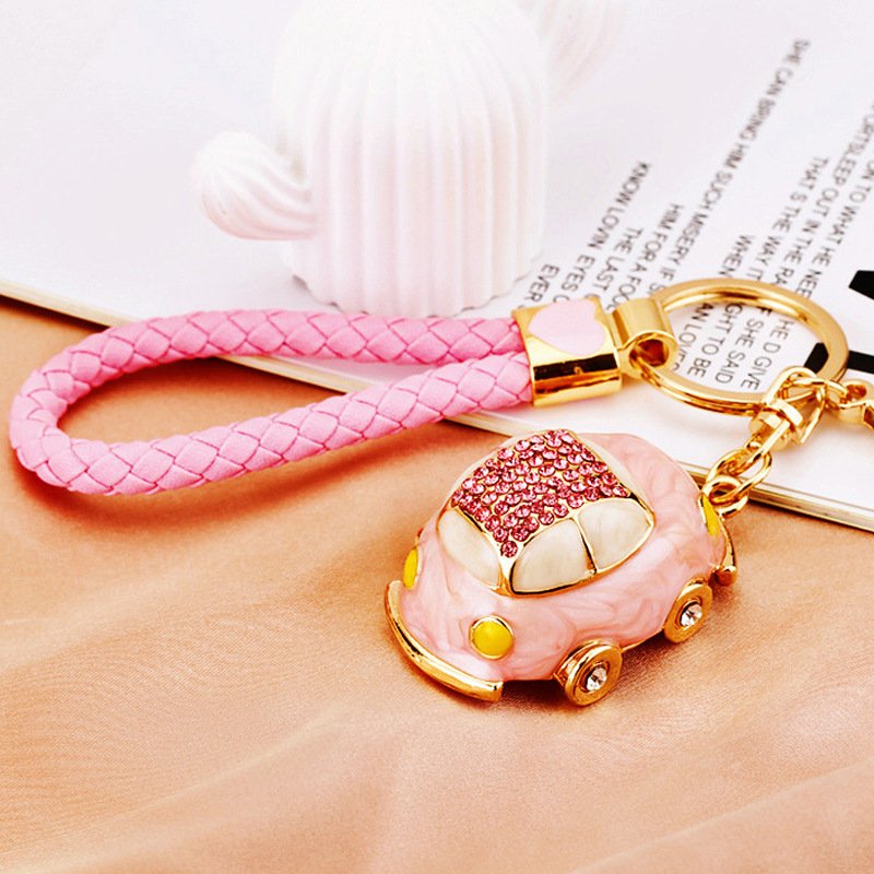 Fashion New Unique colorful crystal rhinestone car motorcycle keychain Cartoon Glossy Appearance Key ring for Holiday Gift