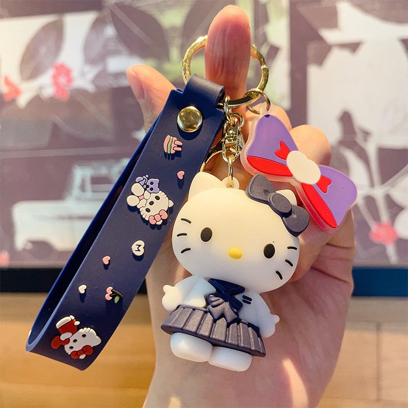 3D Cute Kitty Keychain Lovely Cartoon Anti-Lost Pendant Custom PVC Keychains Accessories Kids Gift for Car Key Decoration
