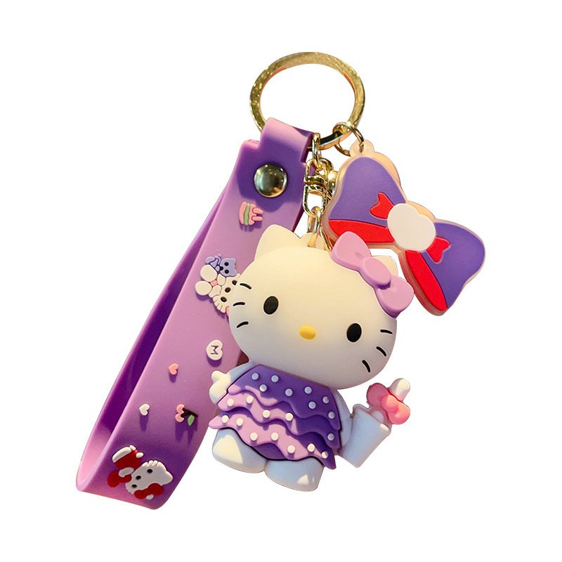 3D Cute Kitty Keychain Lovely Cartoon Anti-Lost Pendant Custom PVC Keychains Accessories Kids Gift for Car Key Decoration