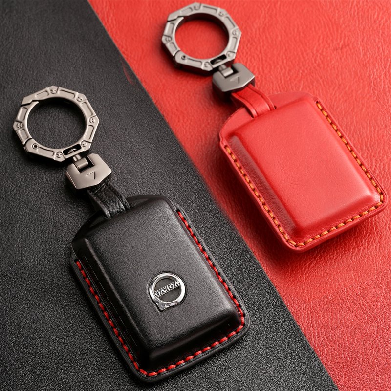 Genuine Leather Car Key Case Cover for Volvo Smart 4 Buttons Key Case Accessories Handmade Car key Shell