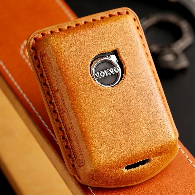 Genuine Leather Car Key Case Cover for Volvo Smart 4 Buttons Key Case Accessories Handmade Car key Shell