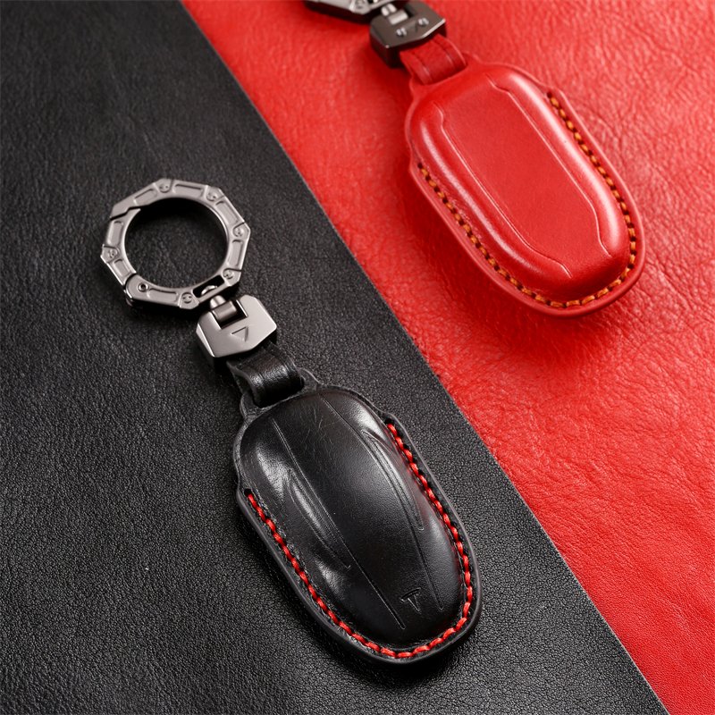 Genuine Leather Car Key Case Cover for Teala Model 3 X S Smart Key Case Accessories Handmade Car key Shell