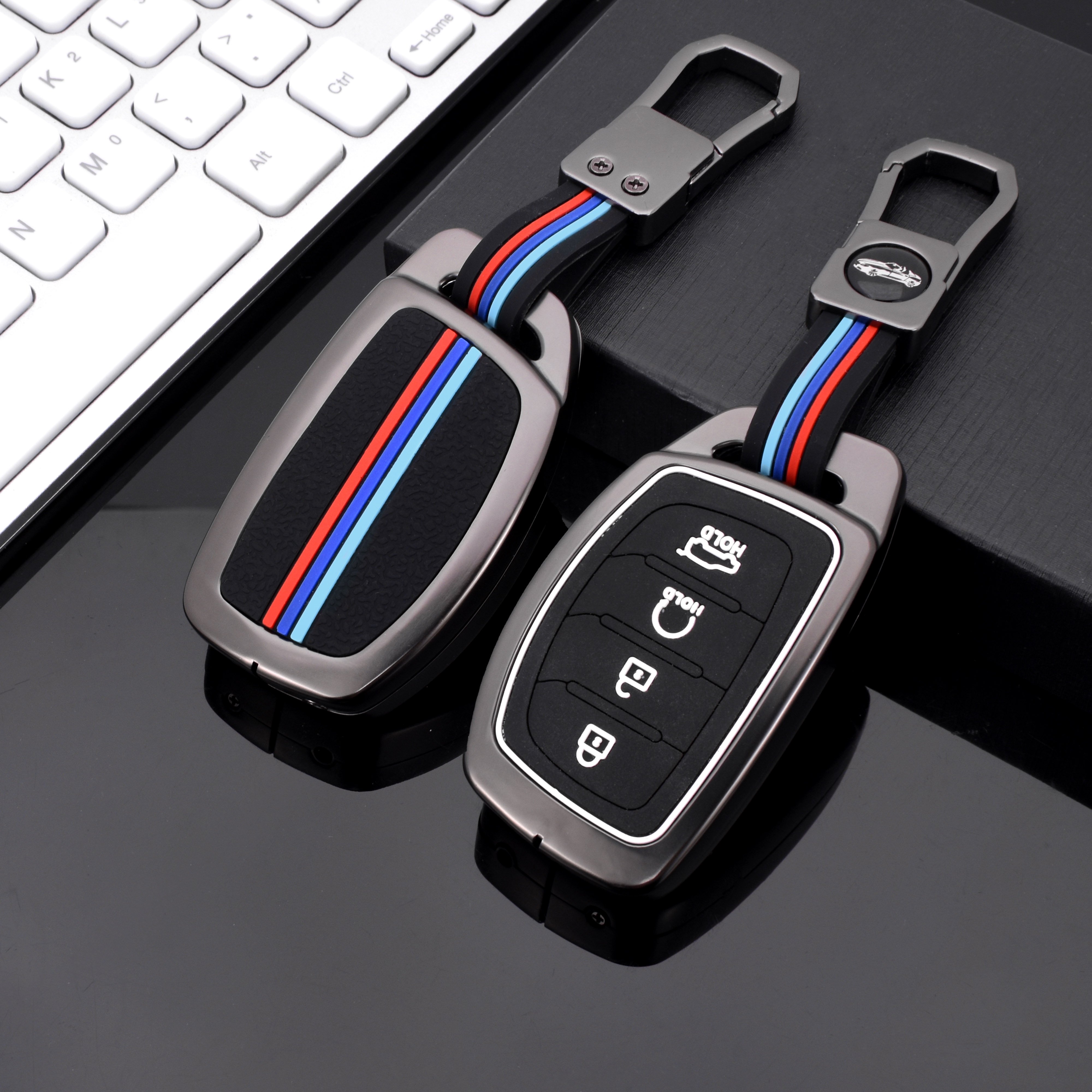 DM New Arriving Zinc Alloy silicone Car Key Case For Hyundai IX35 4 Button Flip Car Accessories Keychain