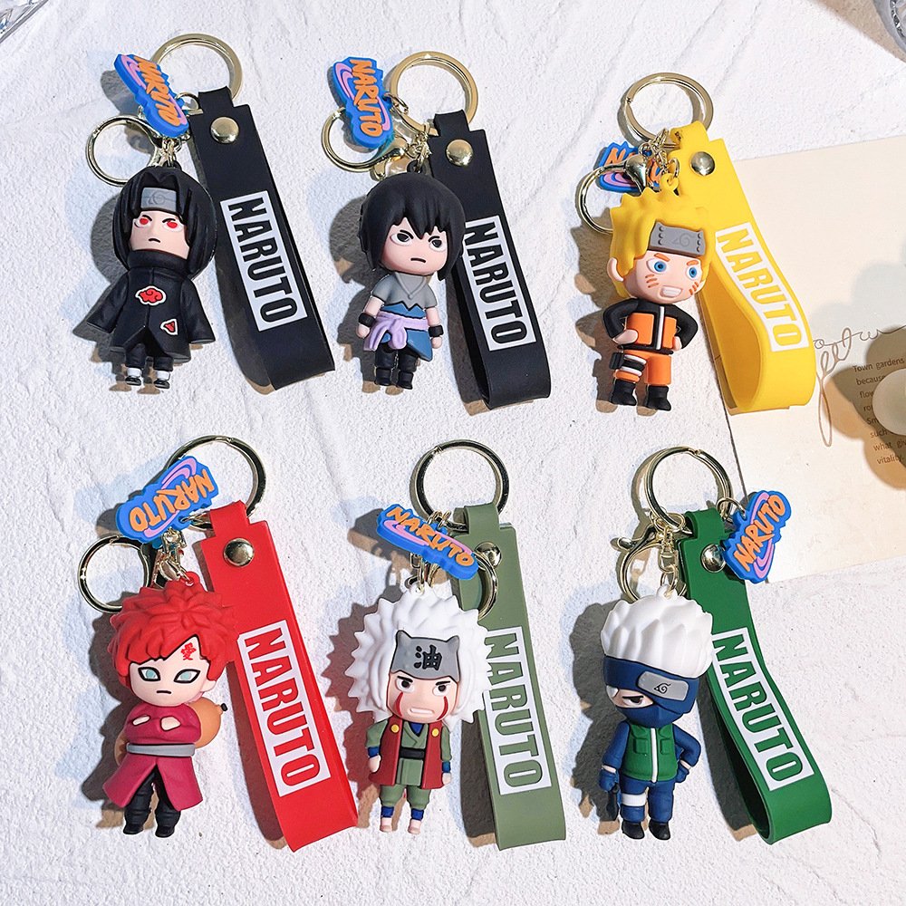 19 designs Wholesale Anime action figure keychain Sasuke Uchiha Itachi Kakashi silicon keyring 3D car bag key chain accessories