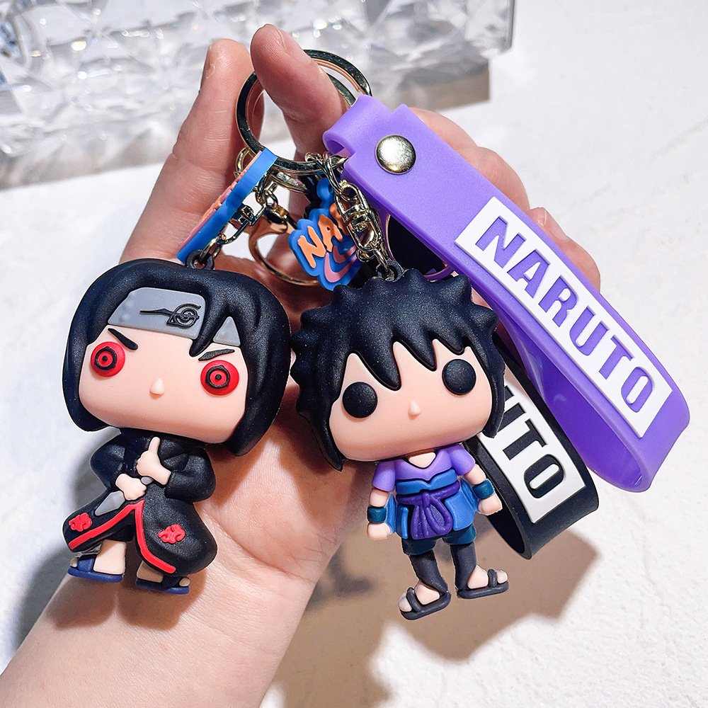 19 designs Wholesale Anime action figure keychain Sasuke Uchiha Itachi Kakashi silicon keyring 3D car bag key chain accessories