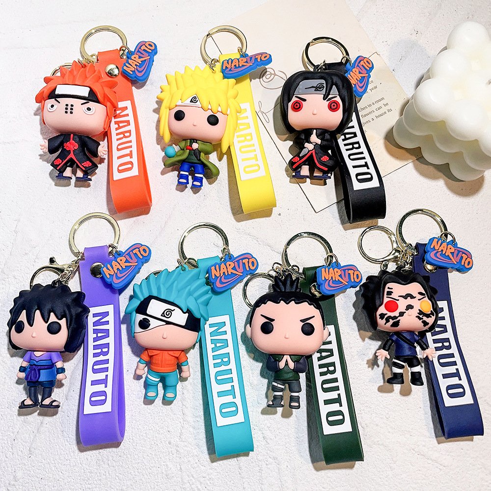 19 designs Wholesale Anime action figure keychain Sasuke Uchiha Itachi Kakashi silicon keyring 3D car bag key chain accessories