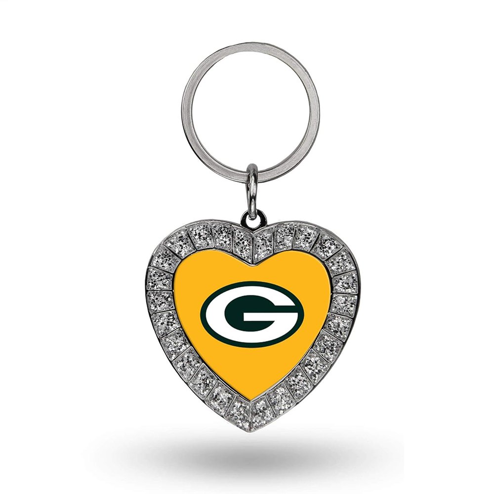 Customized Hard Enamel All 32 NFL Football Teams Sports Rhinestone Keychains Keyrings Pendant Custom NFL Heart Keychain