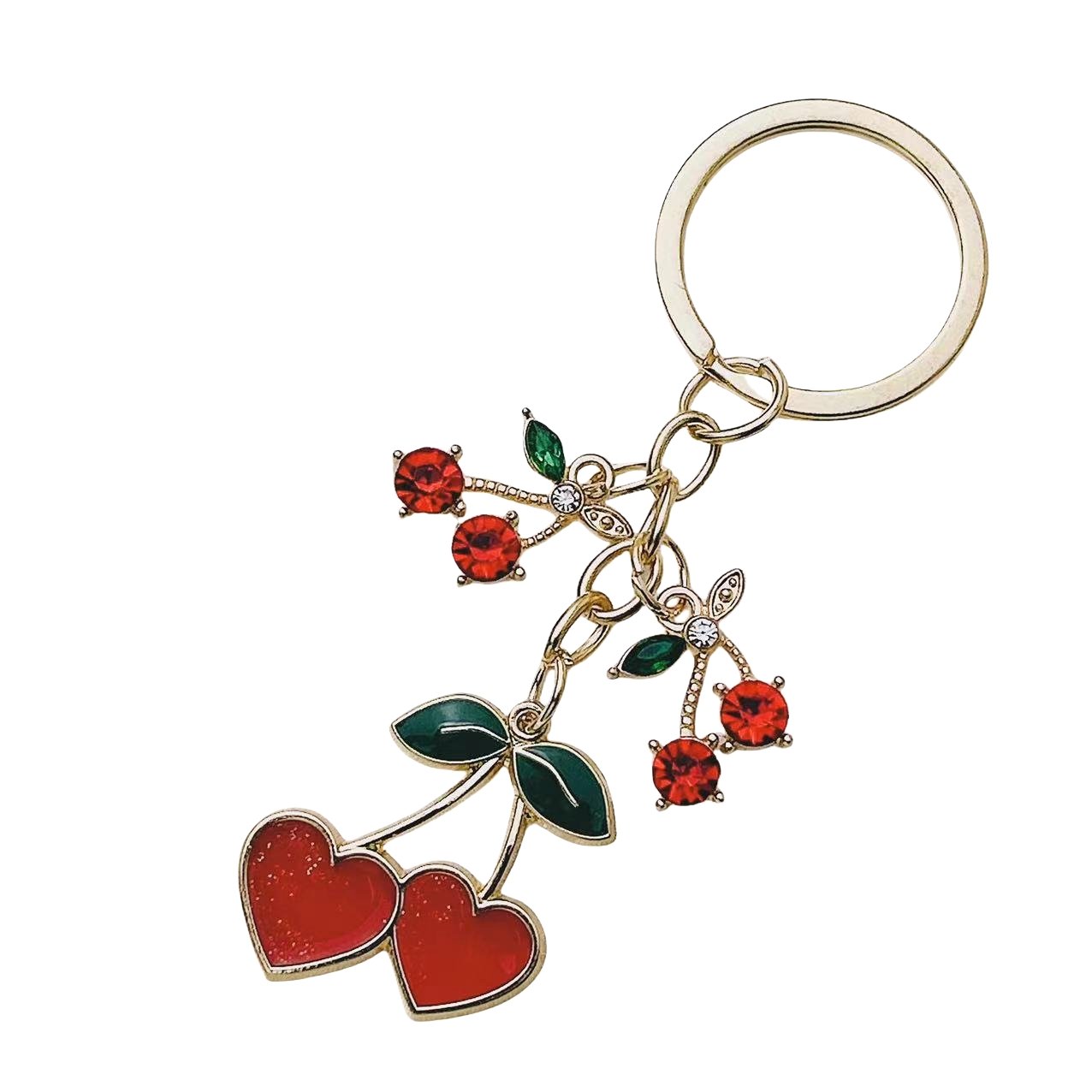Wholesale Crystal Cherry Keychain Girls Rhinestone Fruit Cherry Key Chain 3D bling cherry bag charm pendant jewelry accessories