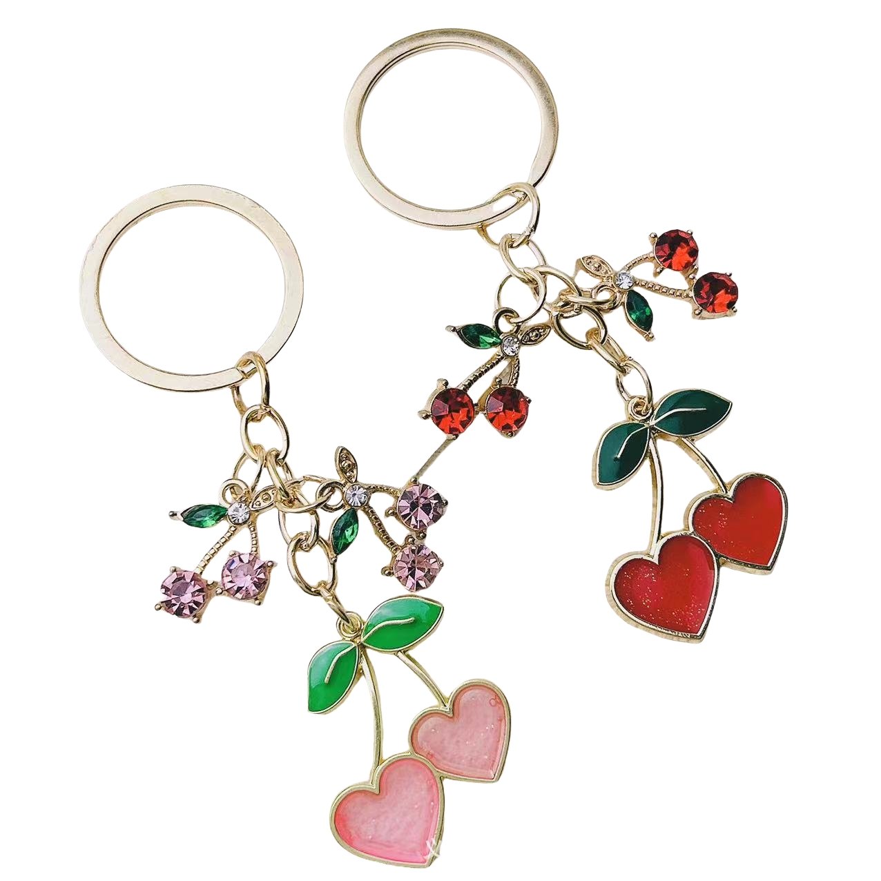 Wholesale Crystal Cherry Keychain Girls Rhinestone Fruit Cherry Key Chain 3D bling cherry bag charm pendant jewelry accessories