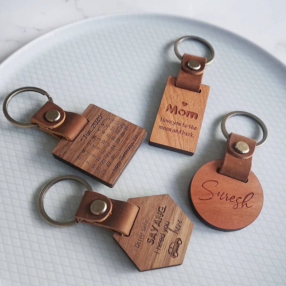 Tooled Leaf Design Keychain Leather Key Fob with Leaf Shape Key Ring Elegant Leather Keychain at Best Price