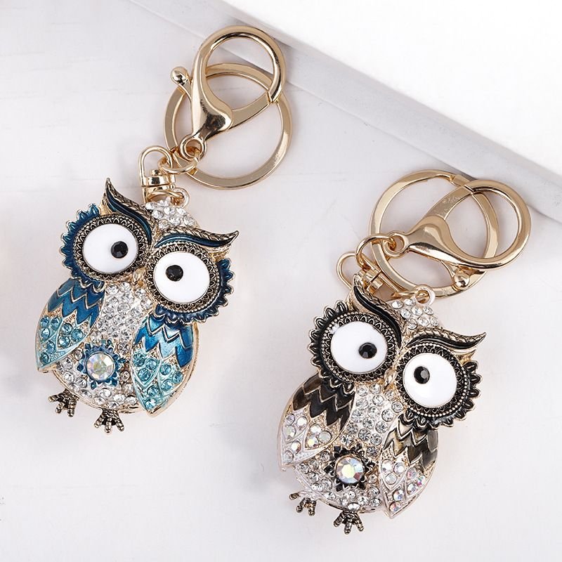 Hot Selling Creative Animal series Big-eyed Owl Diamond Inlaid alloy Metal keychain bag accessories
