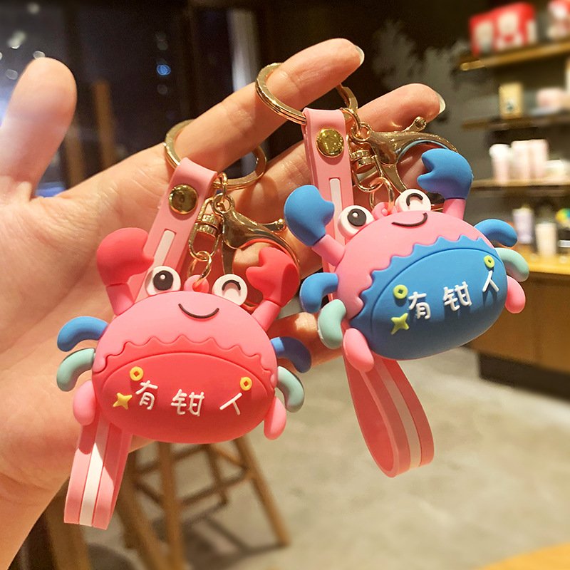 Wholesale Cartoon Fortune Crab Keychain PVC Cute Doll Schoolbag Creative Gift Couple Car Keyring Hanging Accessories