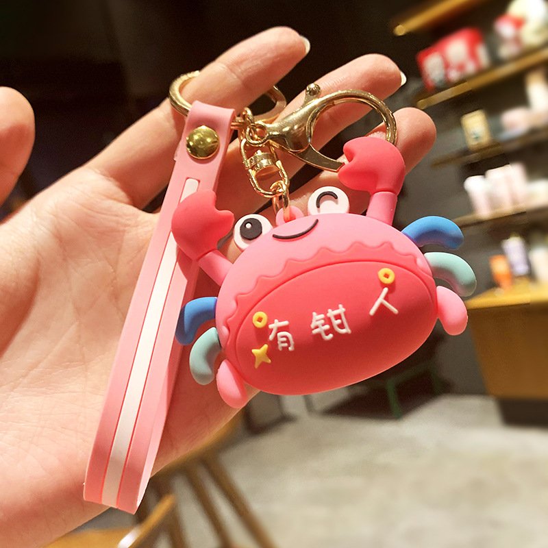 Wholesale Cartoon Fortune Crab Keychain PVC Cute Doll Schoolbag Creative Gift Couple Car Keyring Hanging Accessories