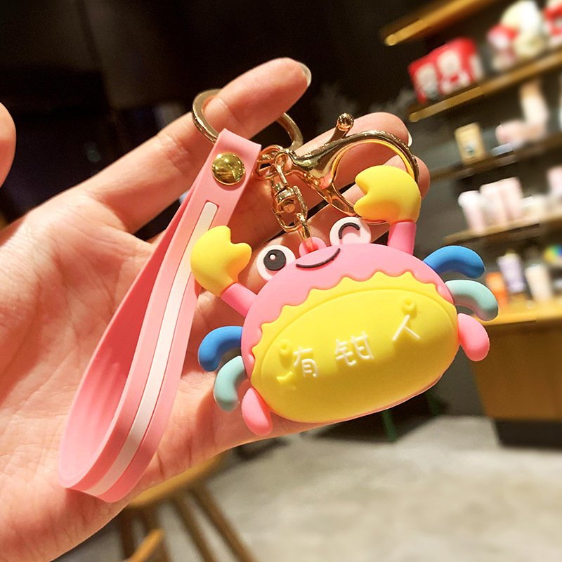 Wholesale Cartoon Fortune Crab Keychain PVC Cute Doll Schoolbag Creative Gift Couple Car Keyring Hanging Accessories