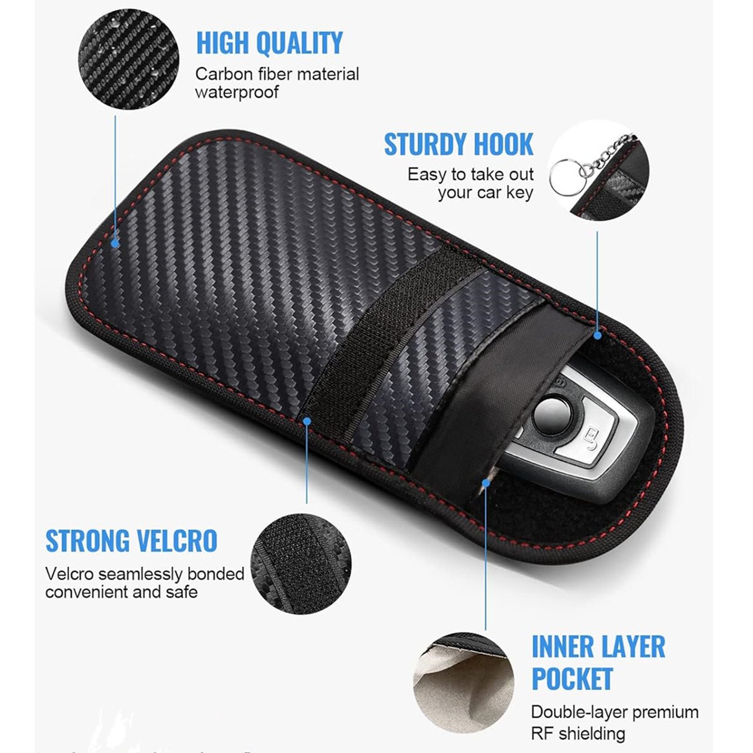 2024 New Arrival RFID Carbon Fiber Car Shielding Key Bag Anti-Radiation Mobile Phone Pouch Car Key Accessories