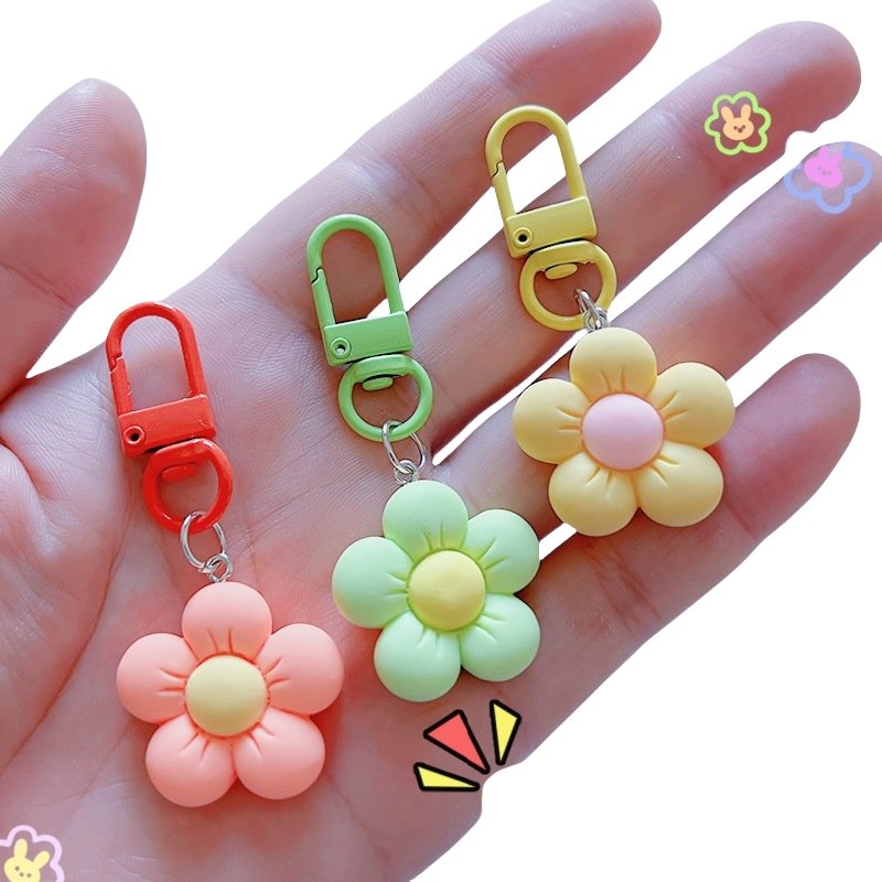 Wholesale resin DIY candy color 3D flower keyring cute sunflower Daisy Flower bag keychain accessory decorative phone case charm