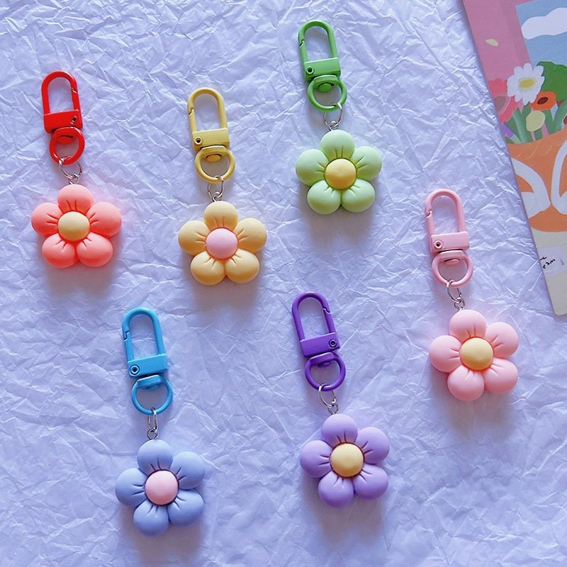 Wholesale resin DIY candy color 3D flower keyring cute sunflower Daisy Flower bag keychain accessory decorative phone case charm