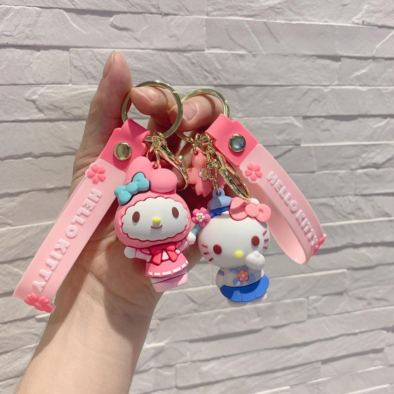 Kawaii Kuromi Melody HI Kitty Keychain Sanrioed Pendant Cartoon Anime Women Bag Accessories Girl Gift Fashion PVC Key Ring