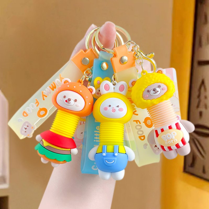 Customizable 3D Cartoon Silicone Doll Keychain Telescopic PVC Duck Pendant Soft Rubber Decorative Accessory