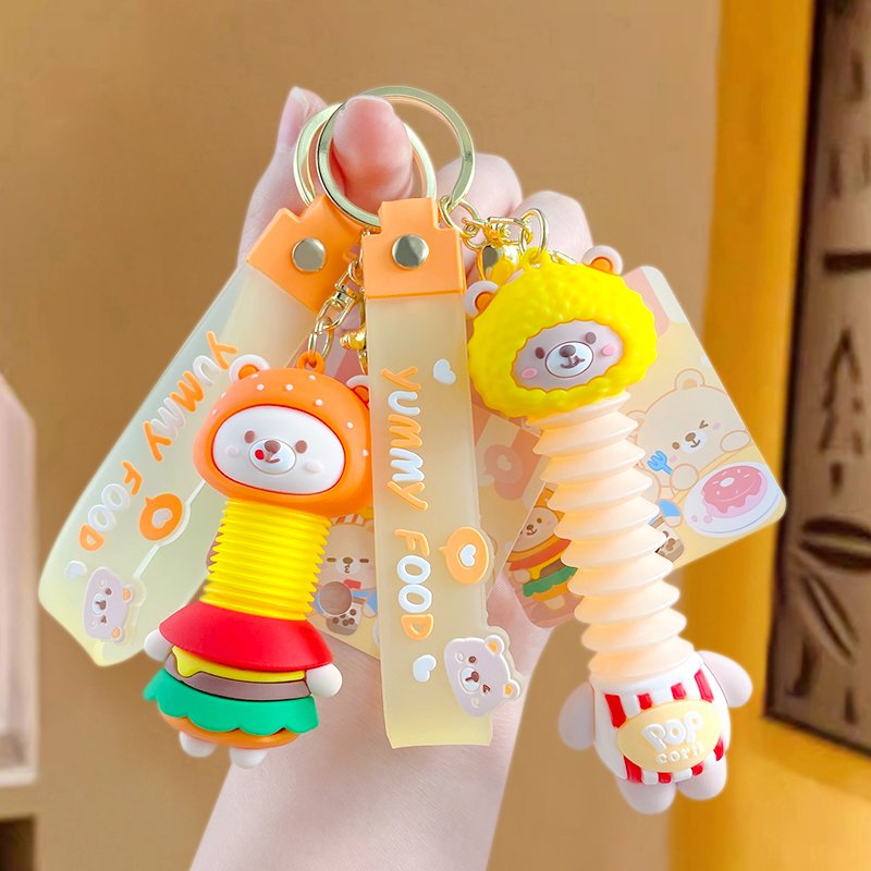 Customizable 3D Cartoon Silicone Doll Keychain Telescopic PVC Duck Pendant Soft Rubber Decorative Accessory