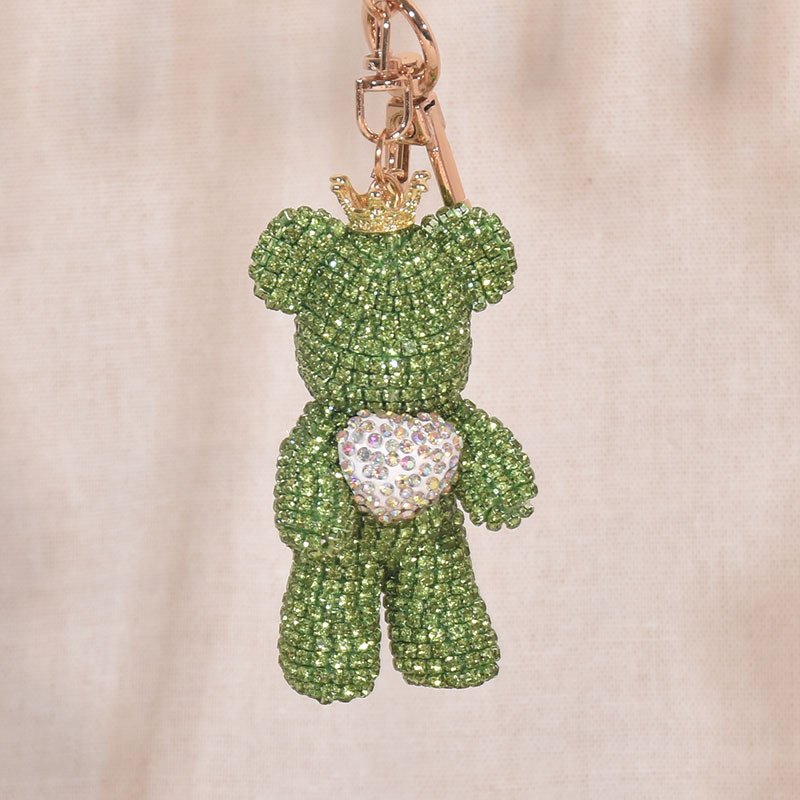 Bling Bling Diamond Crown Teddy Bear Keychain Crystal Rhinestone Key chains Animal Keyring Girly Bag Charm Pendant Bear Keychain