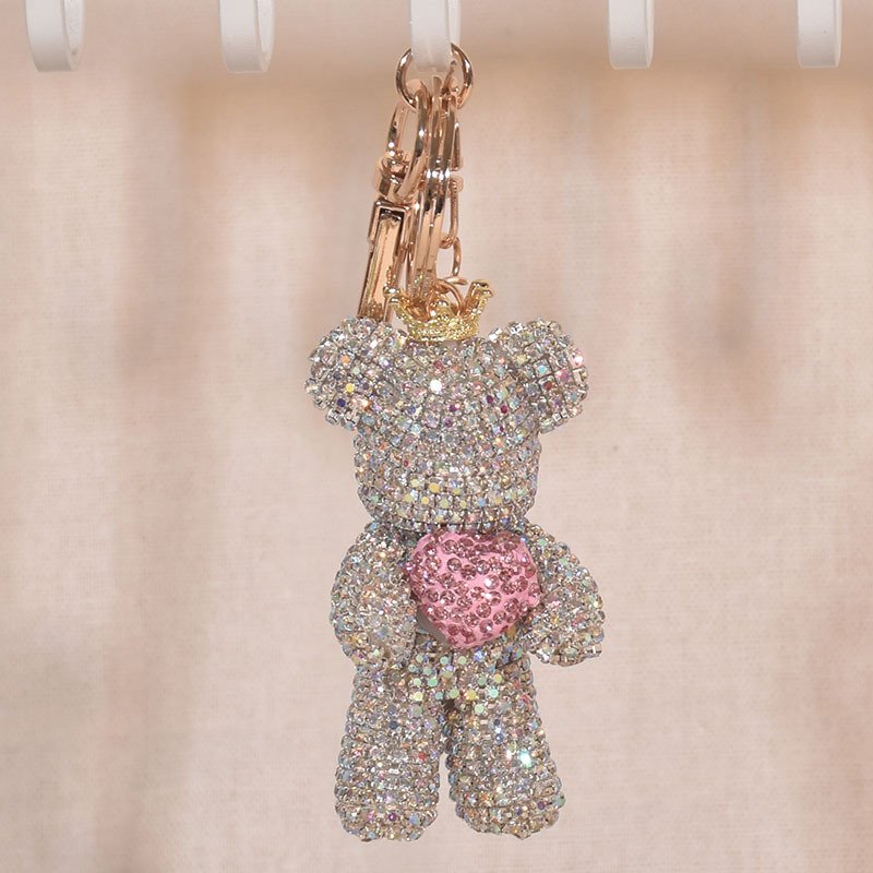 Bling Bling Diamond Crown Teddy Bear Keychain Crystal Rhinestone Key chains Animal Keyring Girly Bag Charm Pendant Bear Keychain