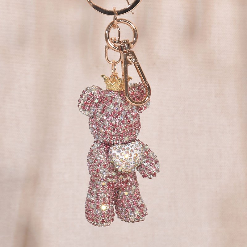 Bling Bling Diamond Crown Teddy Bear Keychain Crystal Rhinestone Key chains Animal Keyring Girly Bag Charm Pendant Bear Keychain