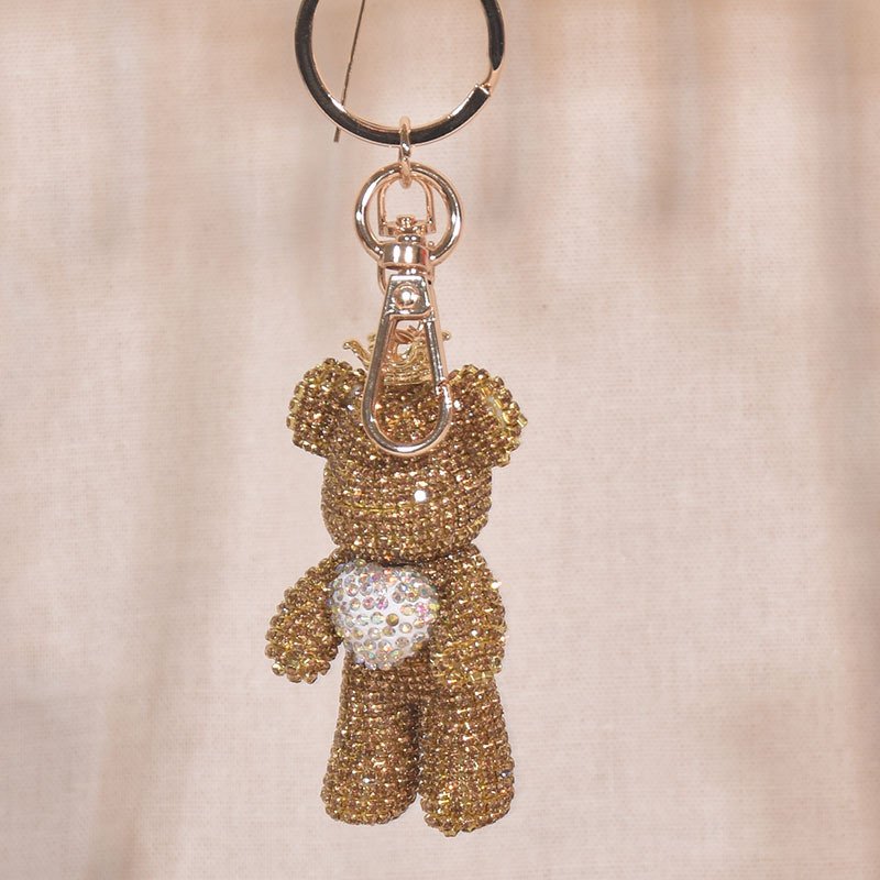 Bling Bling Diamond Crown Teddy Bear Keychain Crystal Rhinestone Key chains Animal Keyring Girly Bag Charm Pendant Bear Keychain