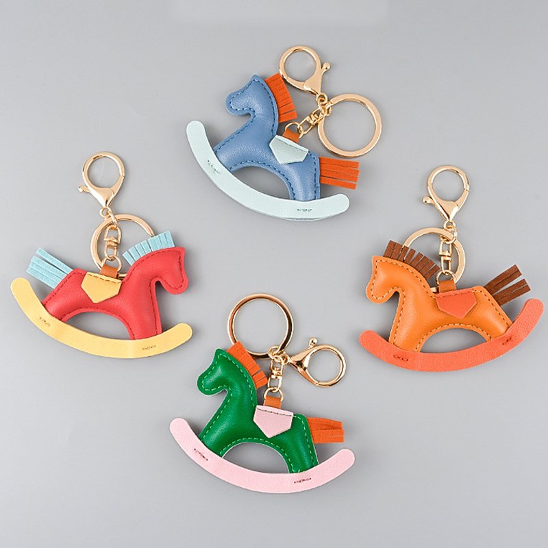 New Arrivals pony rocking horse keychain cute animal jewelry handbag accessories handmade leather Charm bag car keychain
