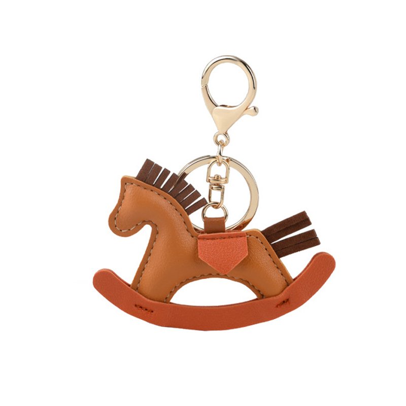 New Arrivals pony rocking horse keychain cute animal jewelry handbag accessories handmade leather Charm bag car keychain
