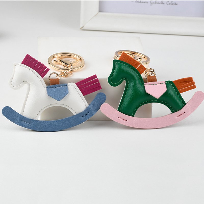 New Arrivals pony rocking horse keychain cute animal jewelry handbag accessories handmade leather Charm bag car keychain