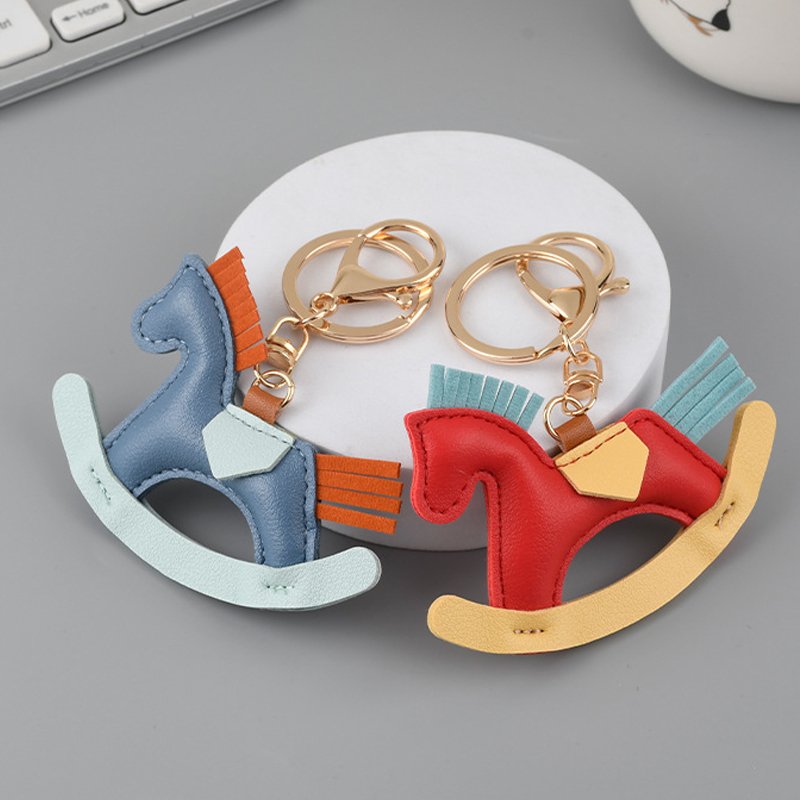 New Arrivals pony rocking horse keychain cute animal jewelry handbag accessories handmade leather Charm bag car keychain