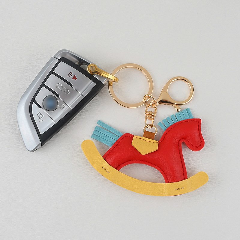 New Arrivals pony rocking horse keychain cute animal jewelry handbag accessories handmade leather Charm bag car keychain