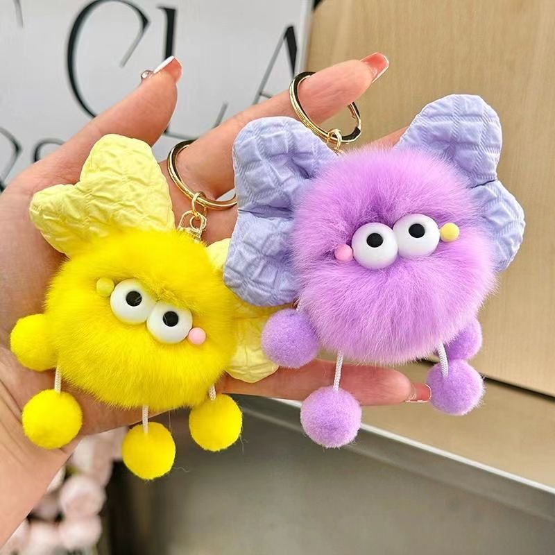 Lilangda New Creative Cute Bag Car Doll Otter Rabbit Plush Bow Coal Ball Ball Key Chain