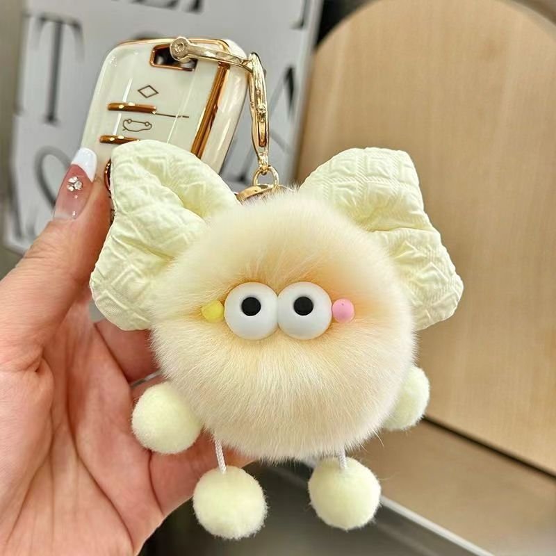 Lilangda New Creative Cute Bag Car Doll Otter Rabbit Plush Bow Coal Ball Ball Key Chain