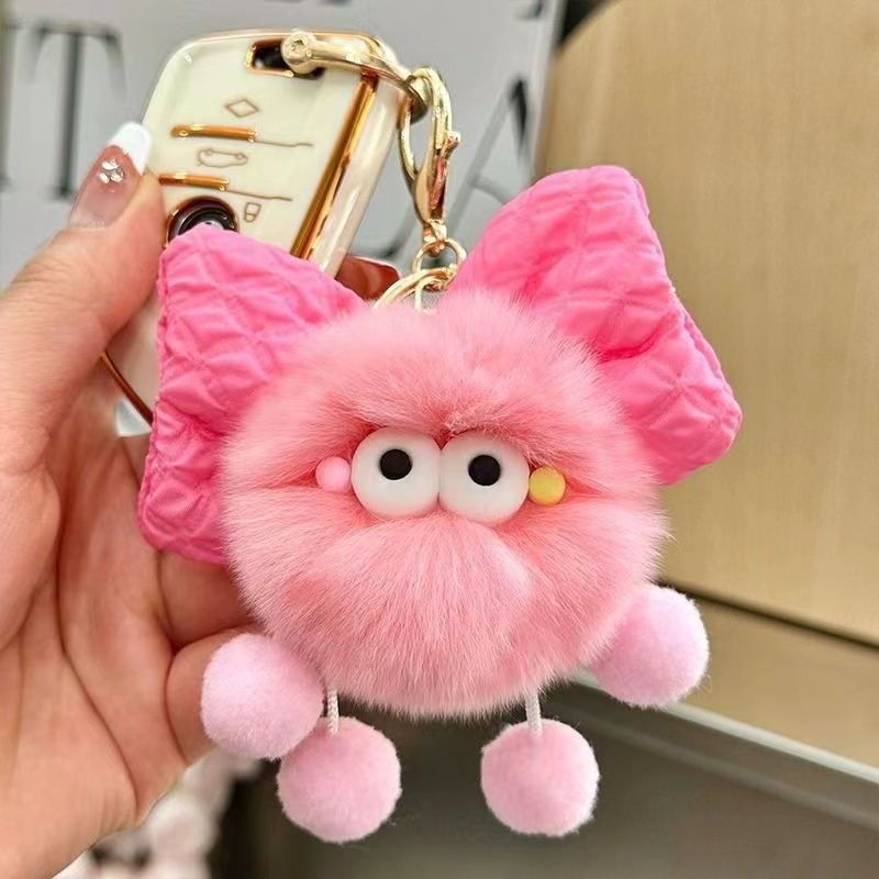Lilangda New Creative Cute Bag Car Doll Otter Rabbit Plush Bow Coal Ball Ball Key Chain