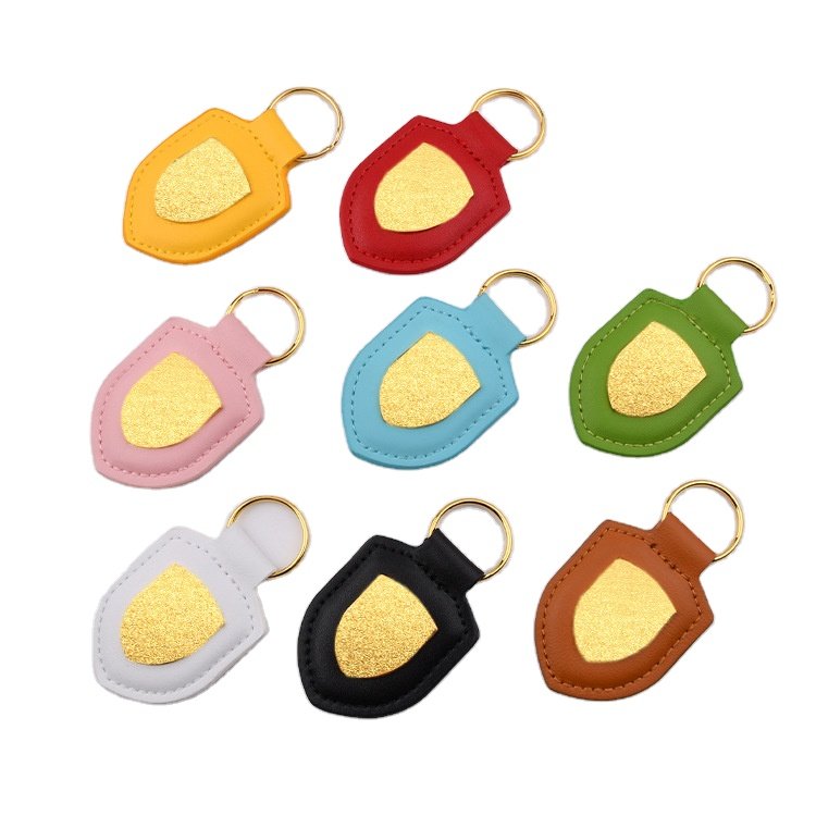 China Wholesale Custom Logo Metal and Leather Car Key Tag Chain Round Key Ring Keyring Pu Leather Keychains