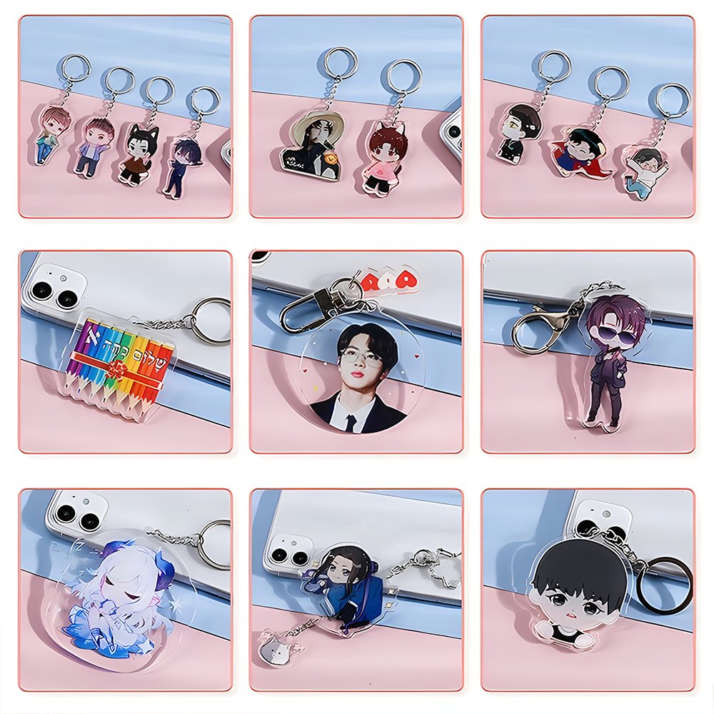 Factory Direct Supply Spot Factory Made Gold Foil Rainbow Laser Acrylic Keychain Personalized Custom Anime Present