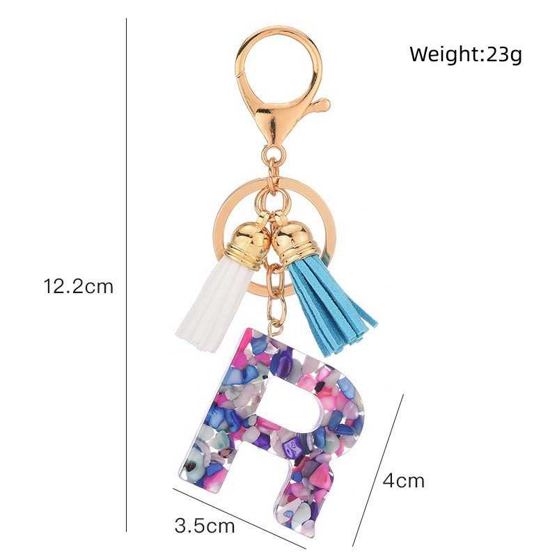 Popular Acrylic 26 English initial Letters Tassel Keychain Girls gift Colorful Stone alphabet key chains