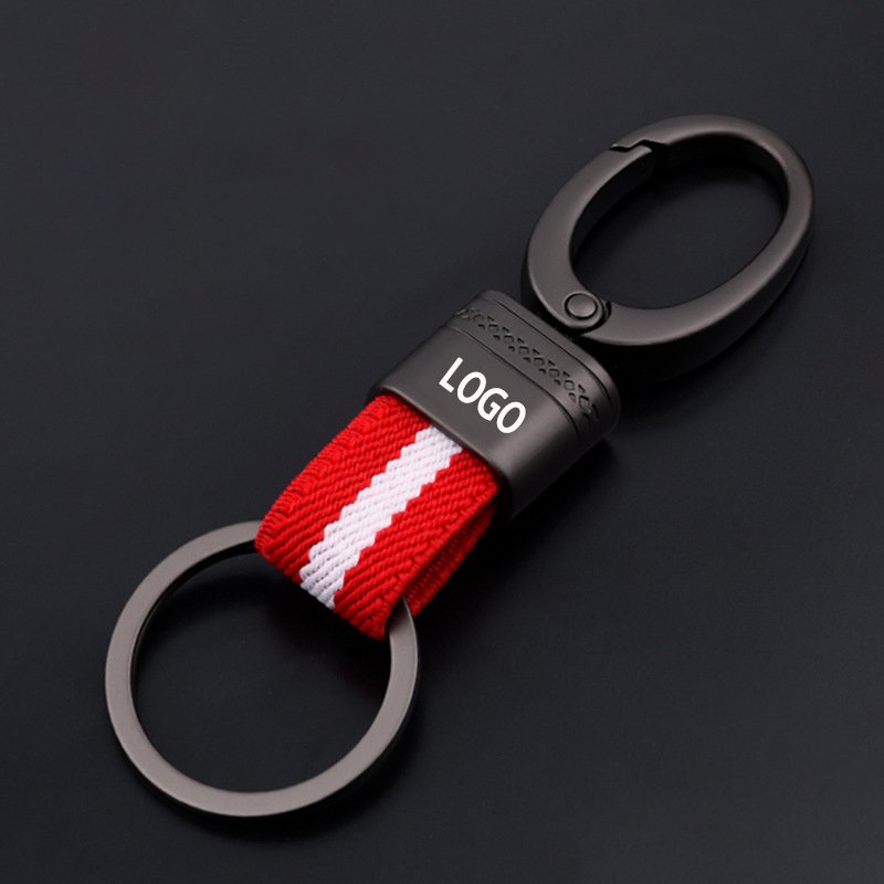 Wholesale Three-color Nylon Webbing Metal Pendant Keychains For Car Keychain Key Ring