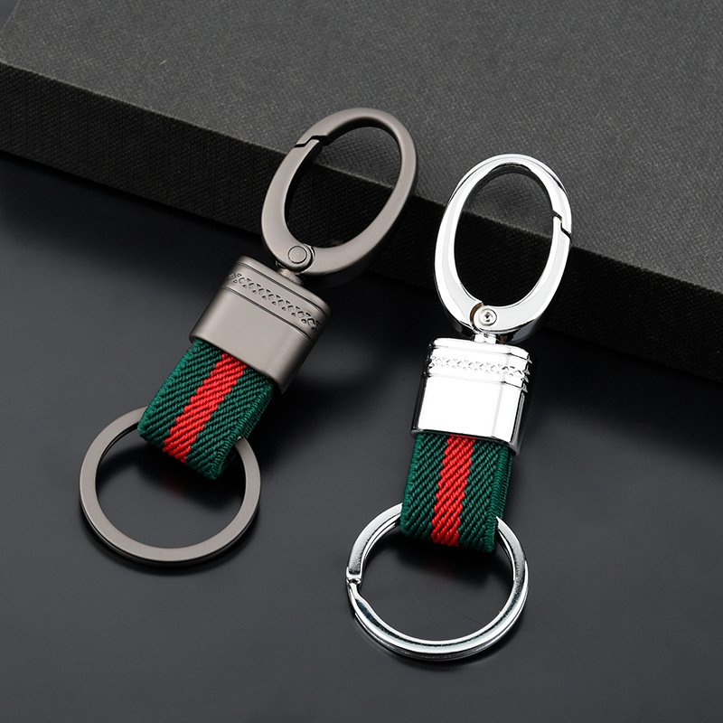 Wholesale Three-color Nylon Webbing Metal Pendant Keychains For Car Keychain Key Ring