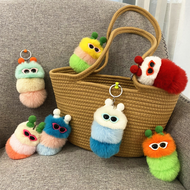 Trinket Key Holder Easter Halloween Christmas Party Gift Botu Cute Cartoon Plush Caterpillars Keychain Bag Ornaments Keyring Car