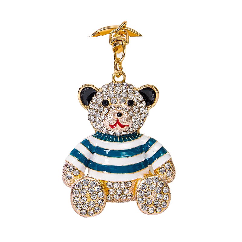 Cute And Fashionable Striped Teddy Bear With Rhinestone Keychain Hanging Decoration, Heart-shaped Bow Bear Backpack Keychain
