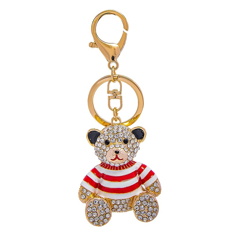 Cute And Fashionable Striped Teddy Bear With Rhinestone Keychain Hanging Decoration, Heart-shaped Bow Bear Backpack Keychain