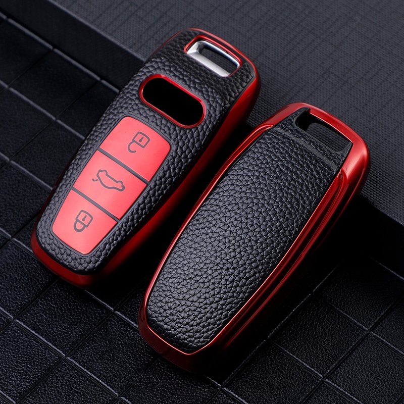Remote Leather Car Key Case Cover Protective Holder Accessories Keychain Shell for Audi 2020 A8 A6L A5 A4 A8L/ 19 A7 A8 Q7 Q8