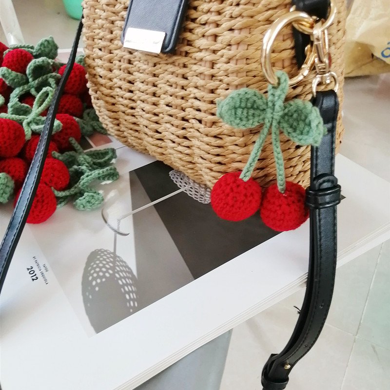 Custom Handmade Fruit Car Hanging Ornaments Crochet Cherry Bag Hanging Accessories