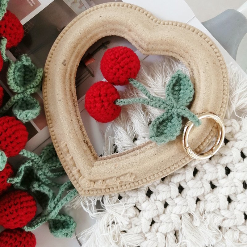 Custom Handmade Fruit Car Hanging Ornaments Crochet Cherry Bag Hanging Accessories