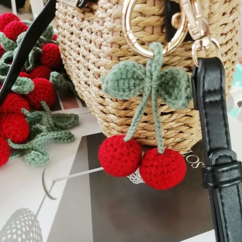 Custom Handmade Fruit Car Hanging Ornaments Crochet Cherry Bag Hanging Accessories