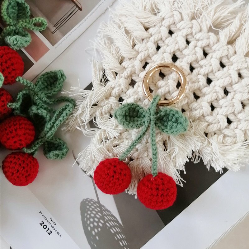 Custom Handmade Fruit Car Hanging Ornaments Crochet Cherry Bag Hanging Accessories