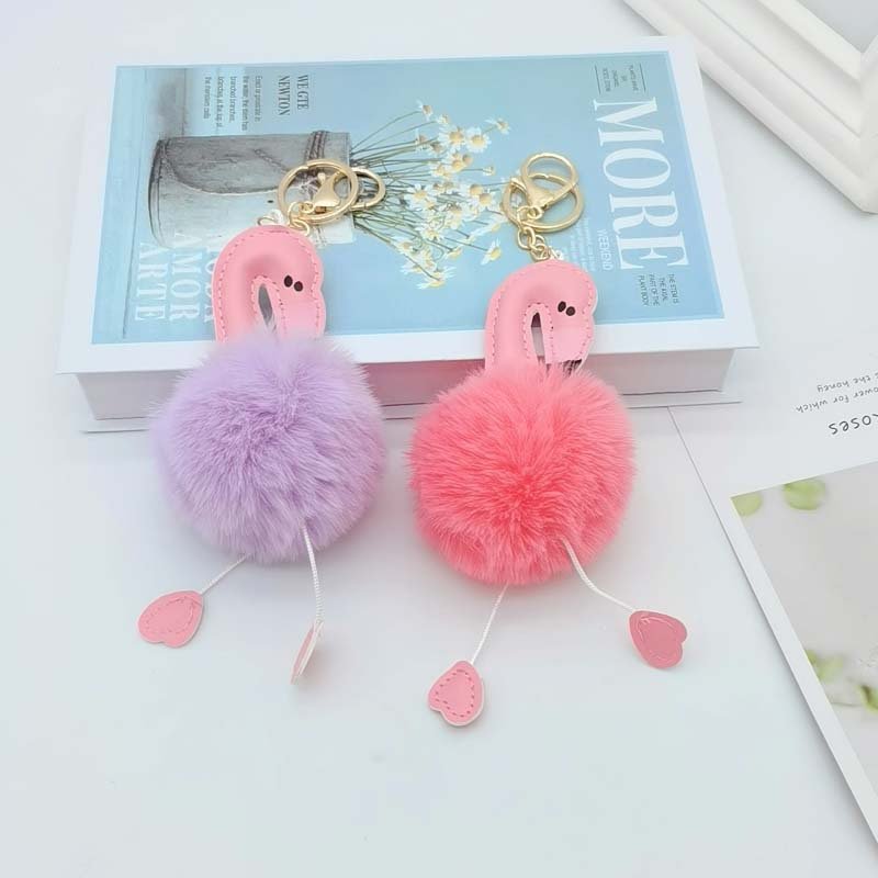 Flamingo Plush Key Chains Pompom Ball Keychain Cute Cartoon Lazy Rabbit Hair Bag Accessories Car Decoration Charm